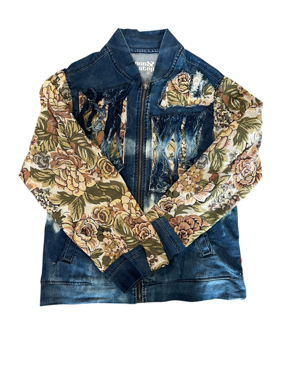 jacket torn by flowers